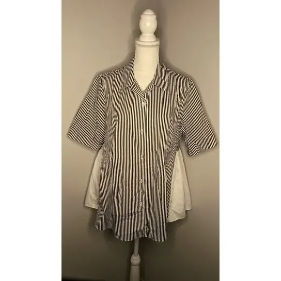 Adam lippes Poplin striped brown short sleeve blouse shirt 12 - Picture 2 of 11